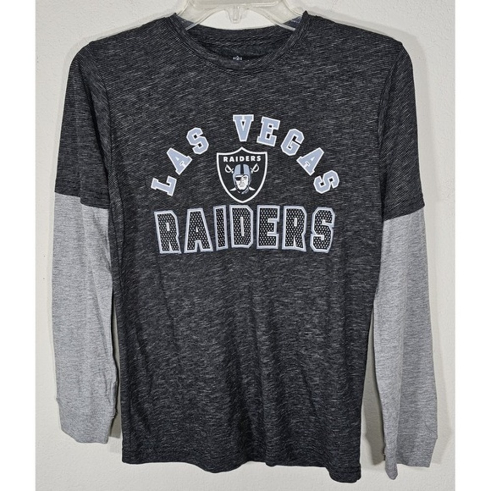 Las Vegas Raiders Youth Sz‎ 12 Black Grey Long Sleeve NFL Team Apparel TShirt